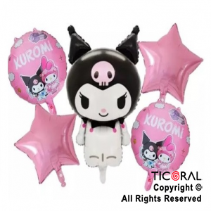 SET DE GLOBOS METALIZADO KUROMI 5 UNIDADES X 1